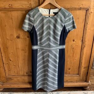 J. Crew Chevron Striped Midi Dress in Gray and Navy, Size 8